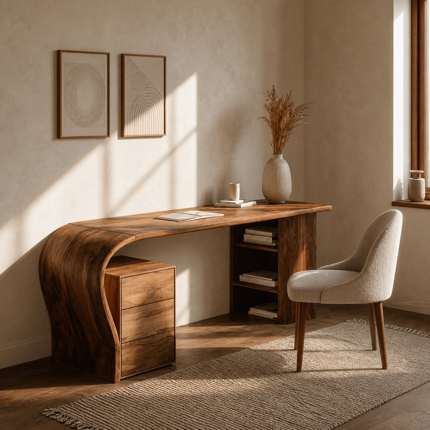 Contemporary Writing Desk With Open Shelf For Home Office