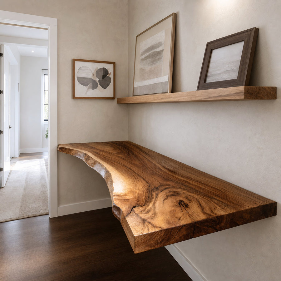 Corner Floating Live Edge Desk For Home Office