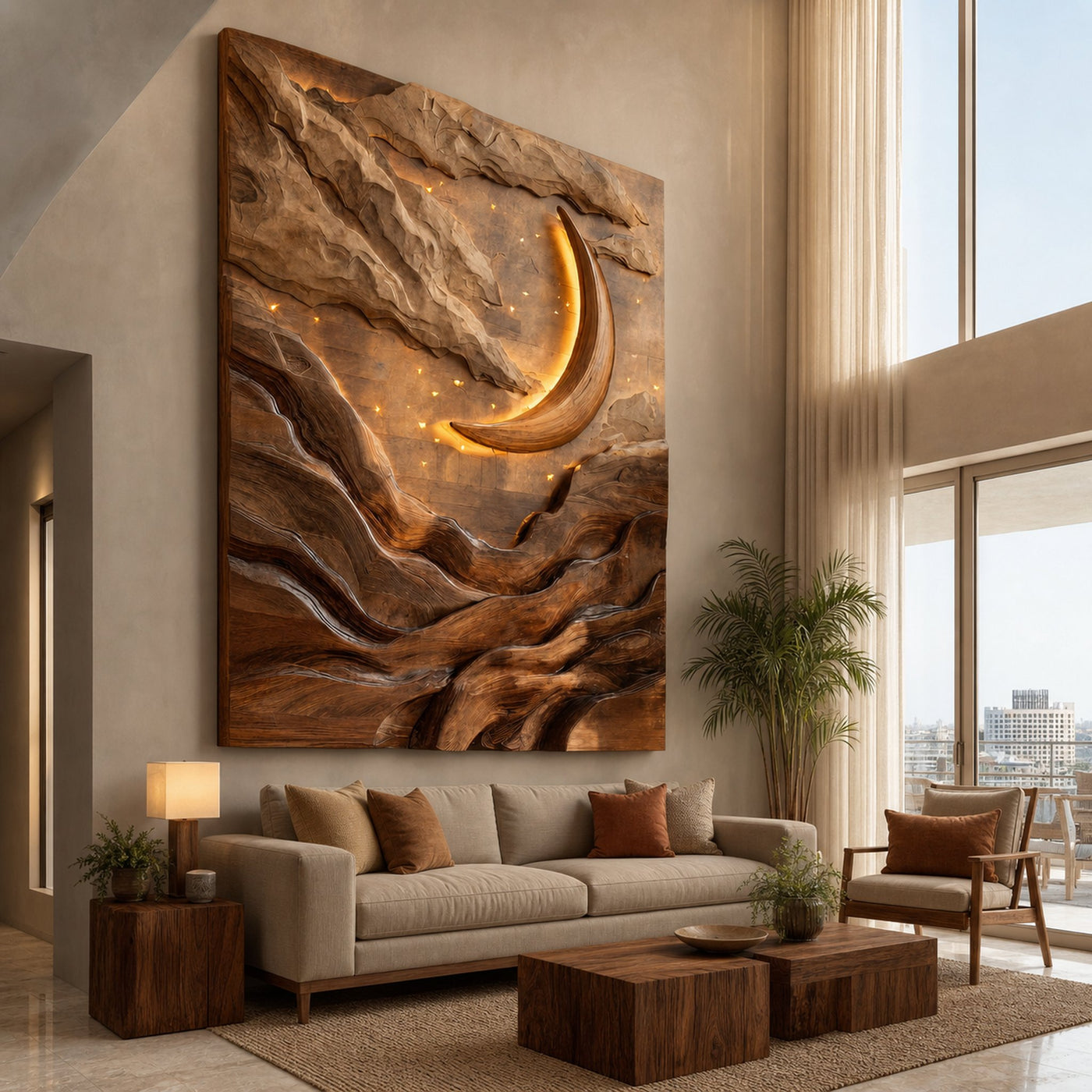 Crescent Moon Mountain Wood Wall Art For Living Decor - product view 6