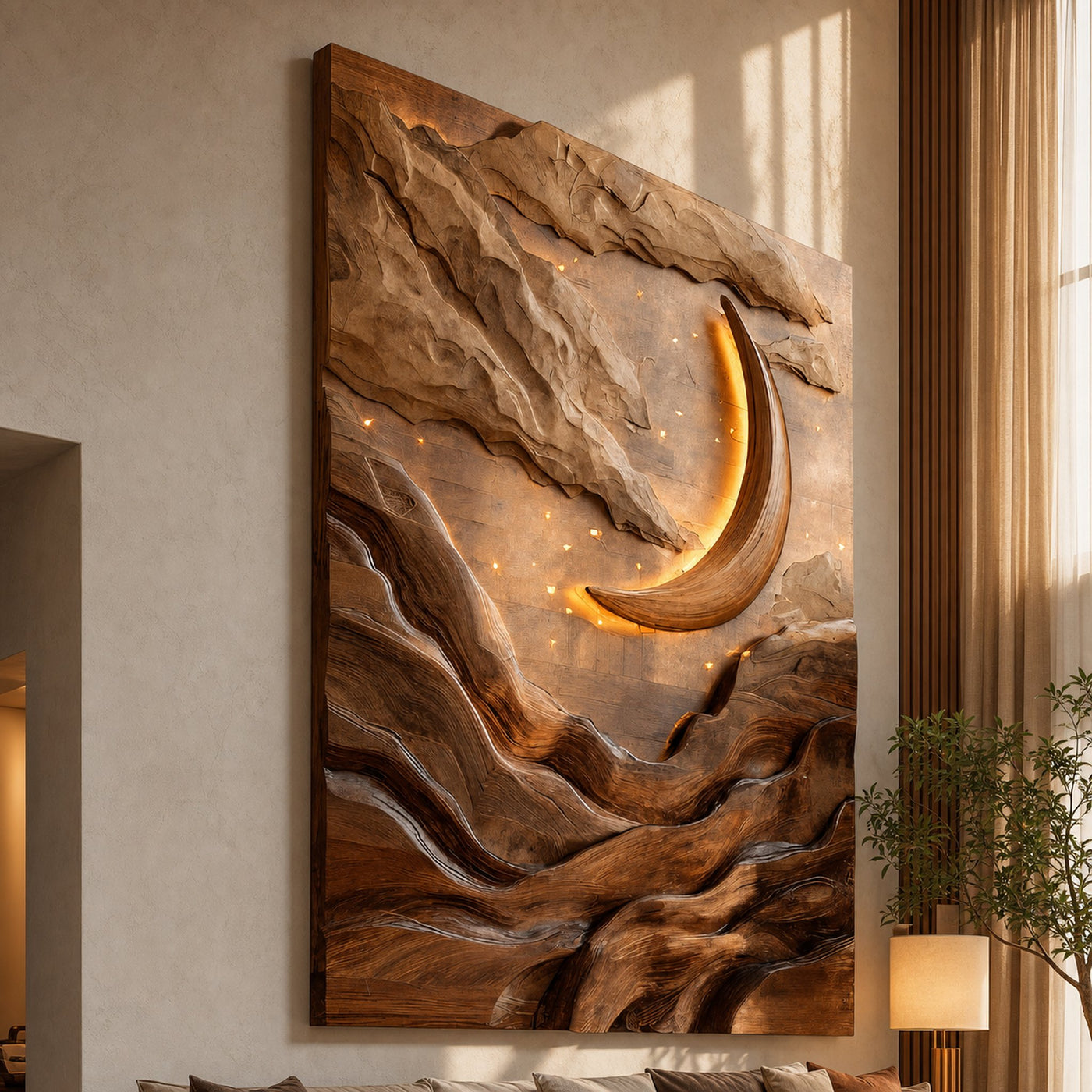 Crescent Moon Mountain Wood Wall Art For Living Decor - product view 7