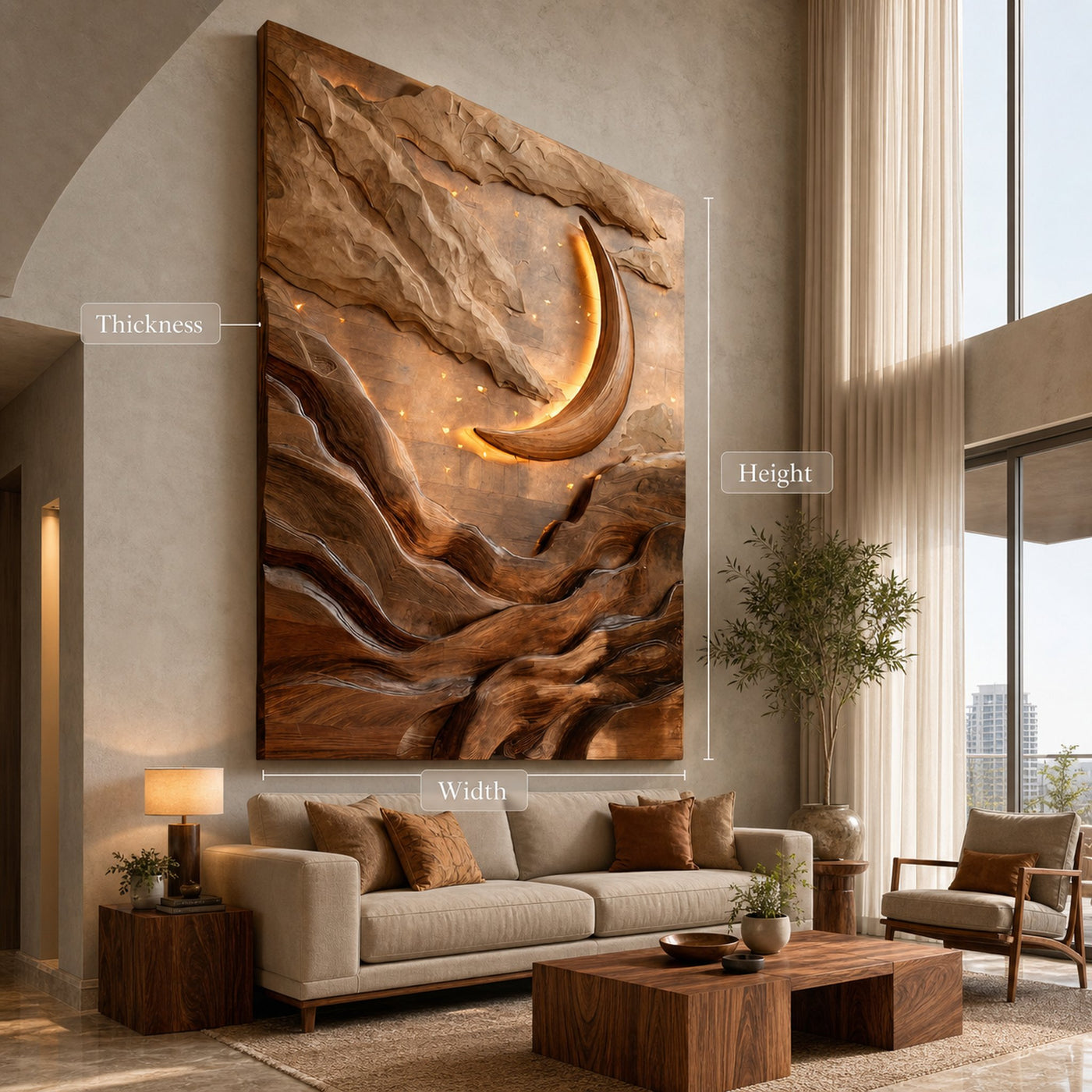 Crescent Moon Mountain Wood Wall Art For Living Decor - product view 8