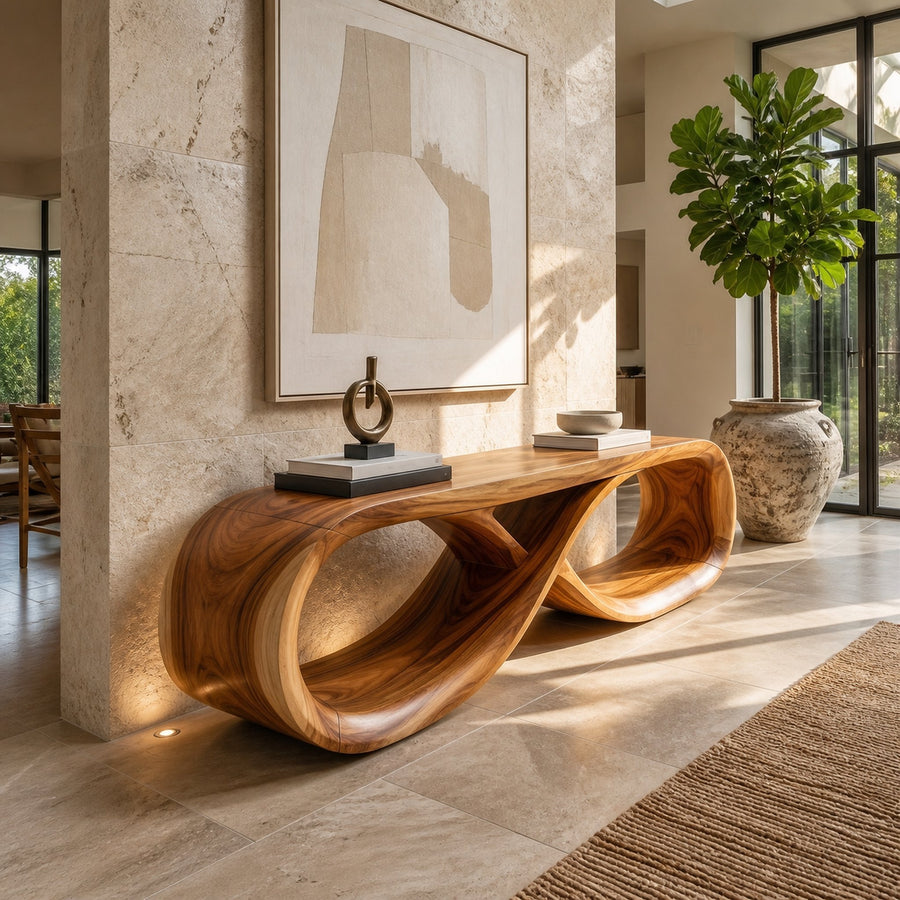 Curved Wooden Bench Contemporary Residence