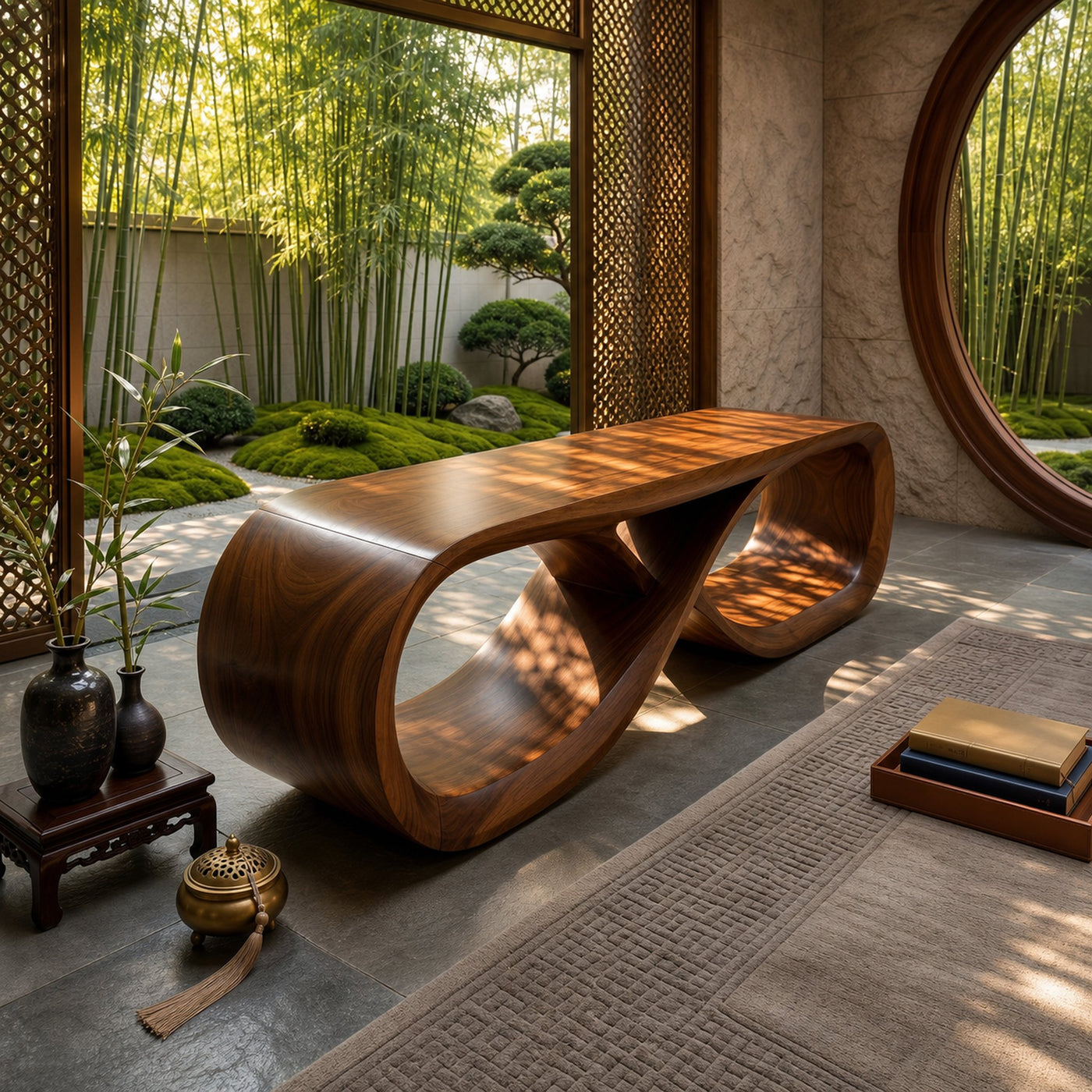 Curved Wooden Bench Contemporary Residence - product view 6