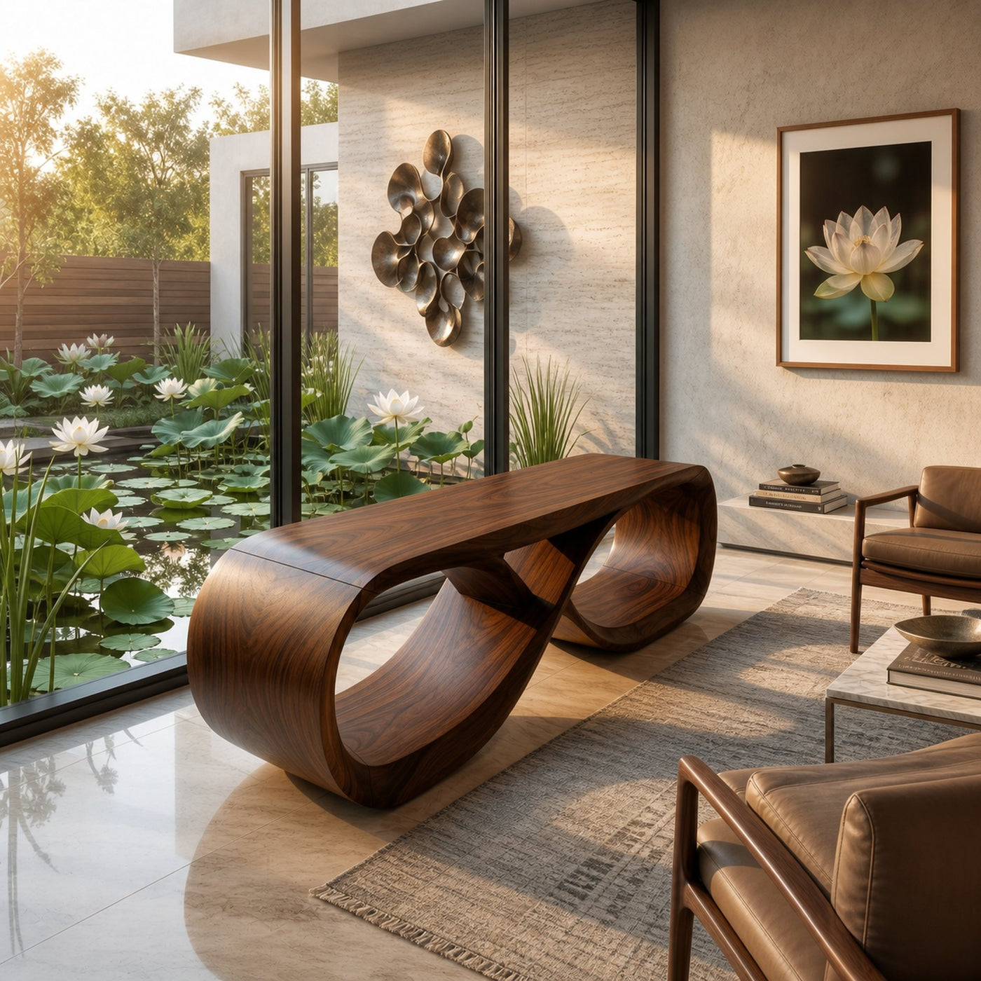 Curved Wooden Bench Contemporary Residence - product view 7