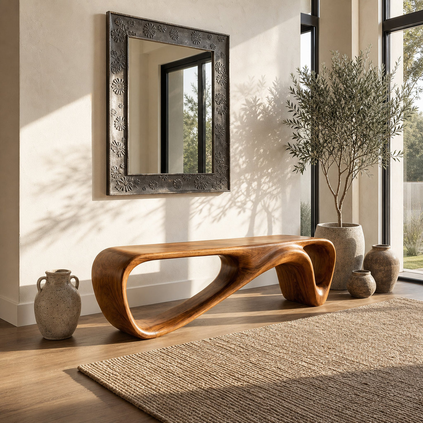 Curved Wooden Bench For Minimalist Living Room Decor - product view 6