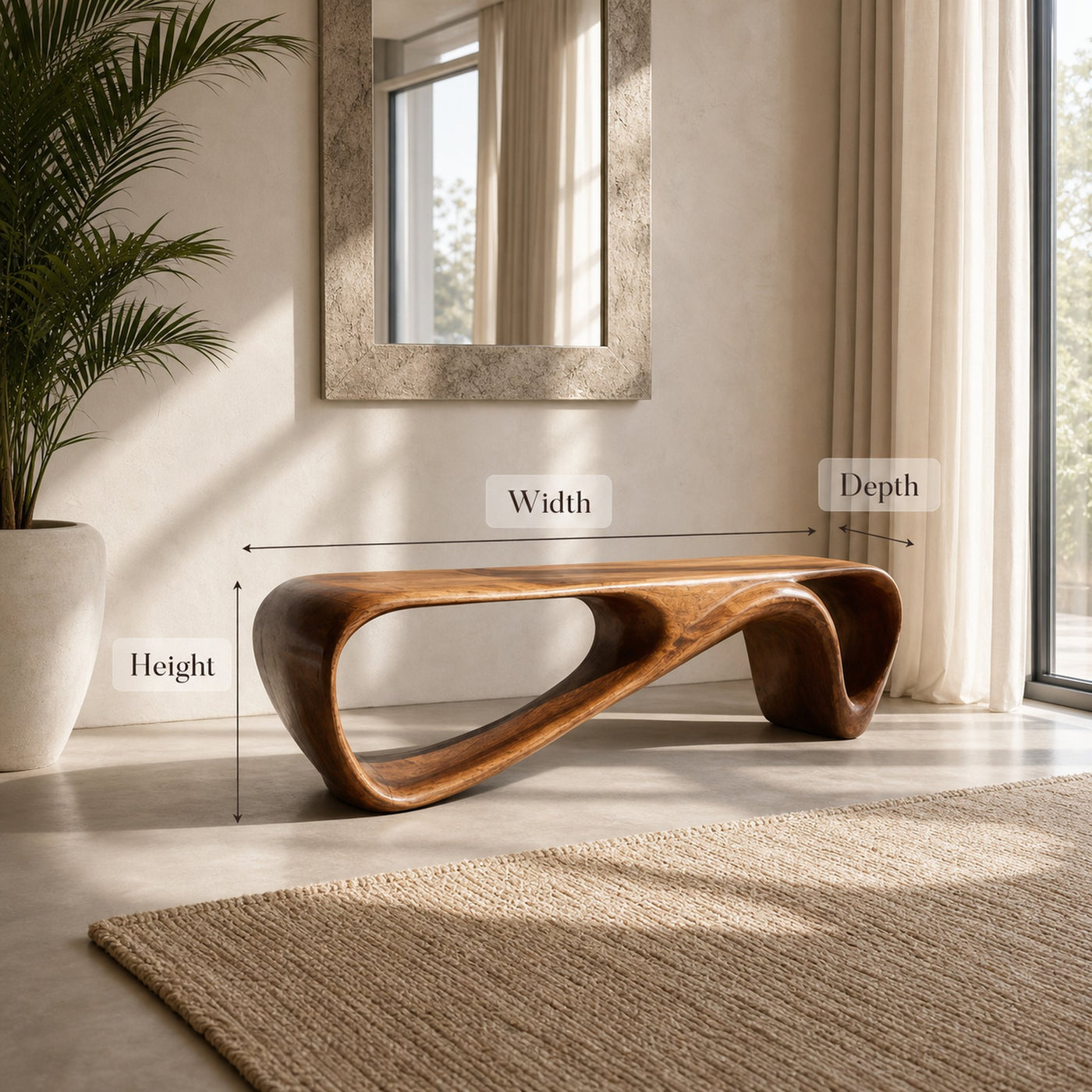 Curved Wooden Bench For Minimalist Living Room Decor - product view 8