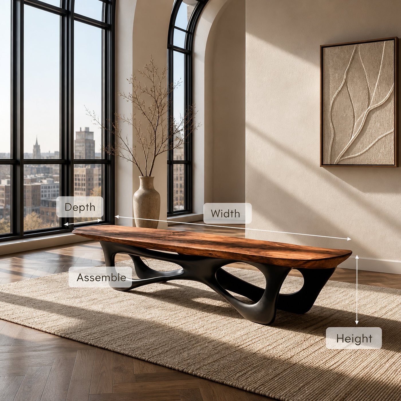 Curved Wooden Statement Bench For Modern Apartment - product view 8