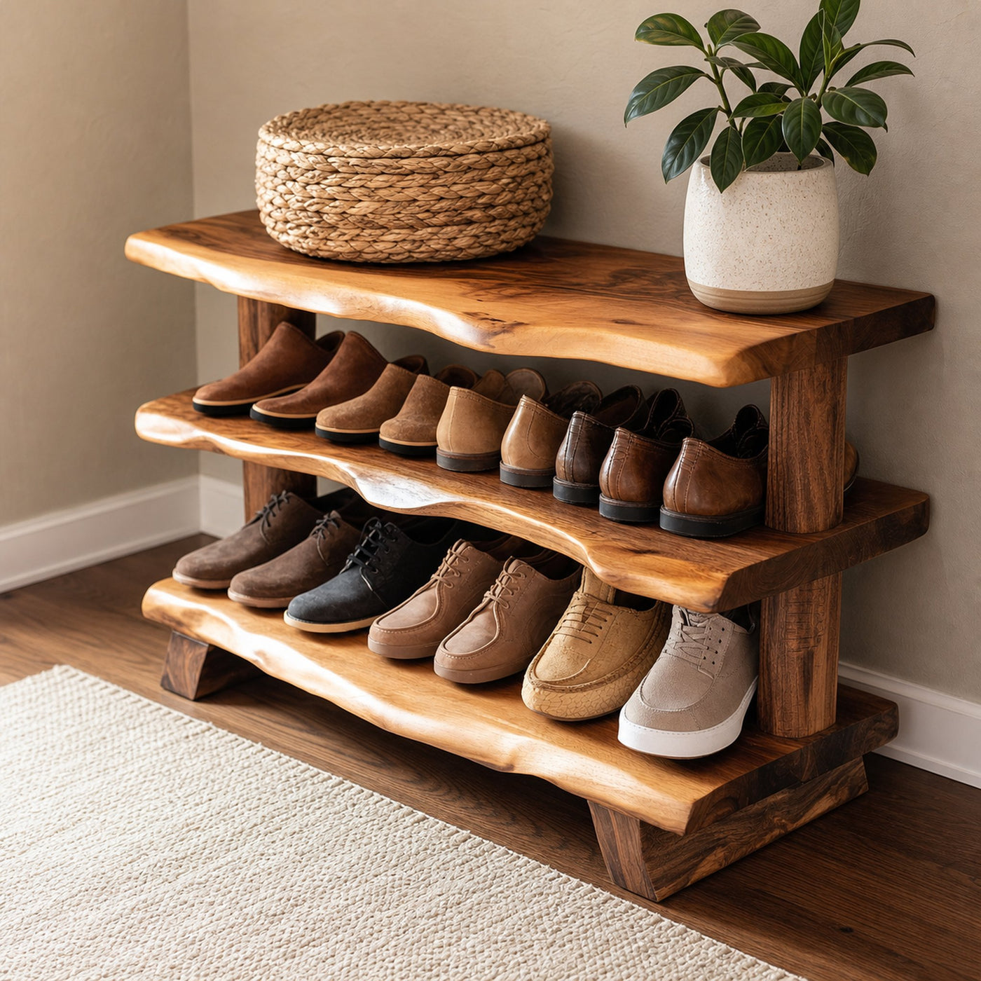 Custom Wood Bench Wood Farmhouse Shoe Rack Bench Storage