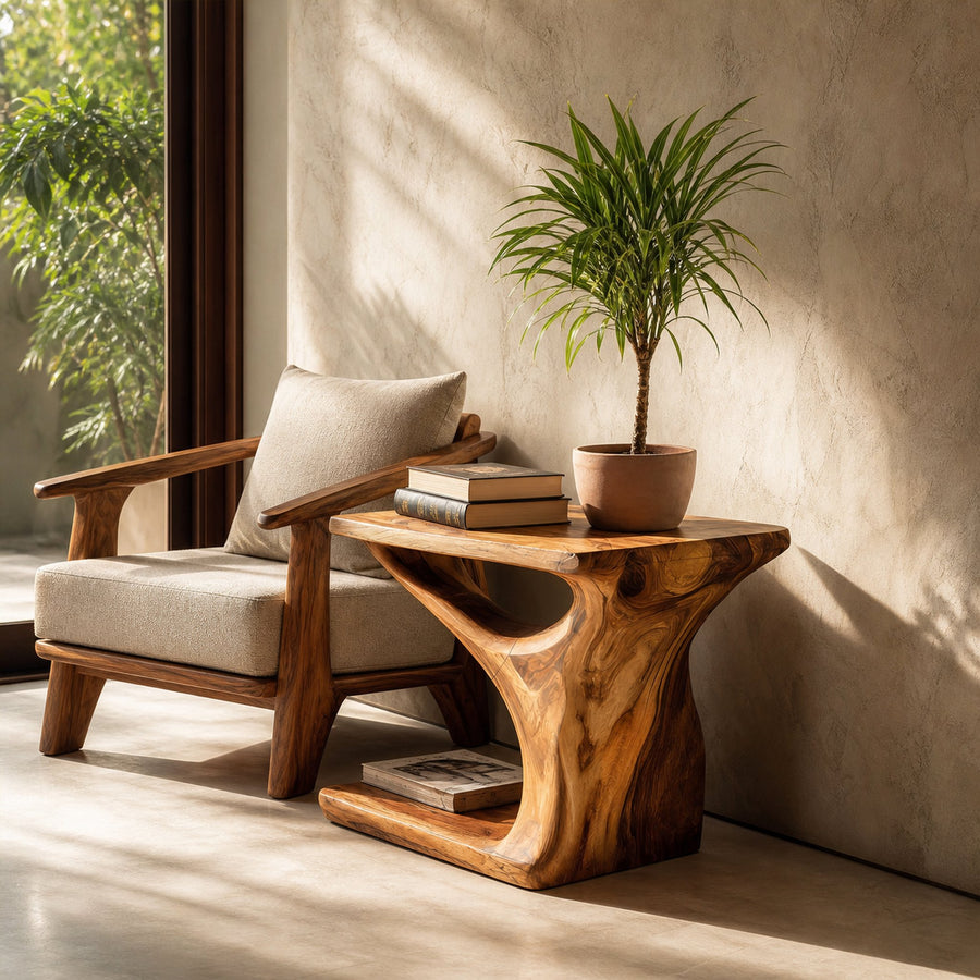 Decorative Side Table With Unique Base For Living Room