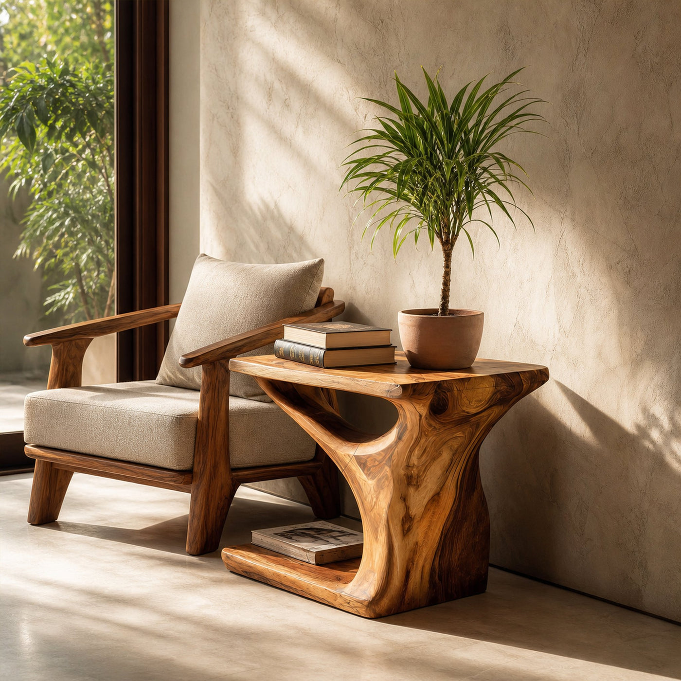 Decorative Side Table With Unique Base For Living Room