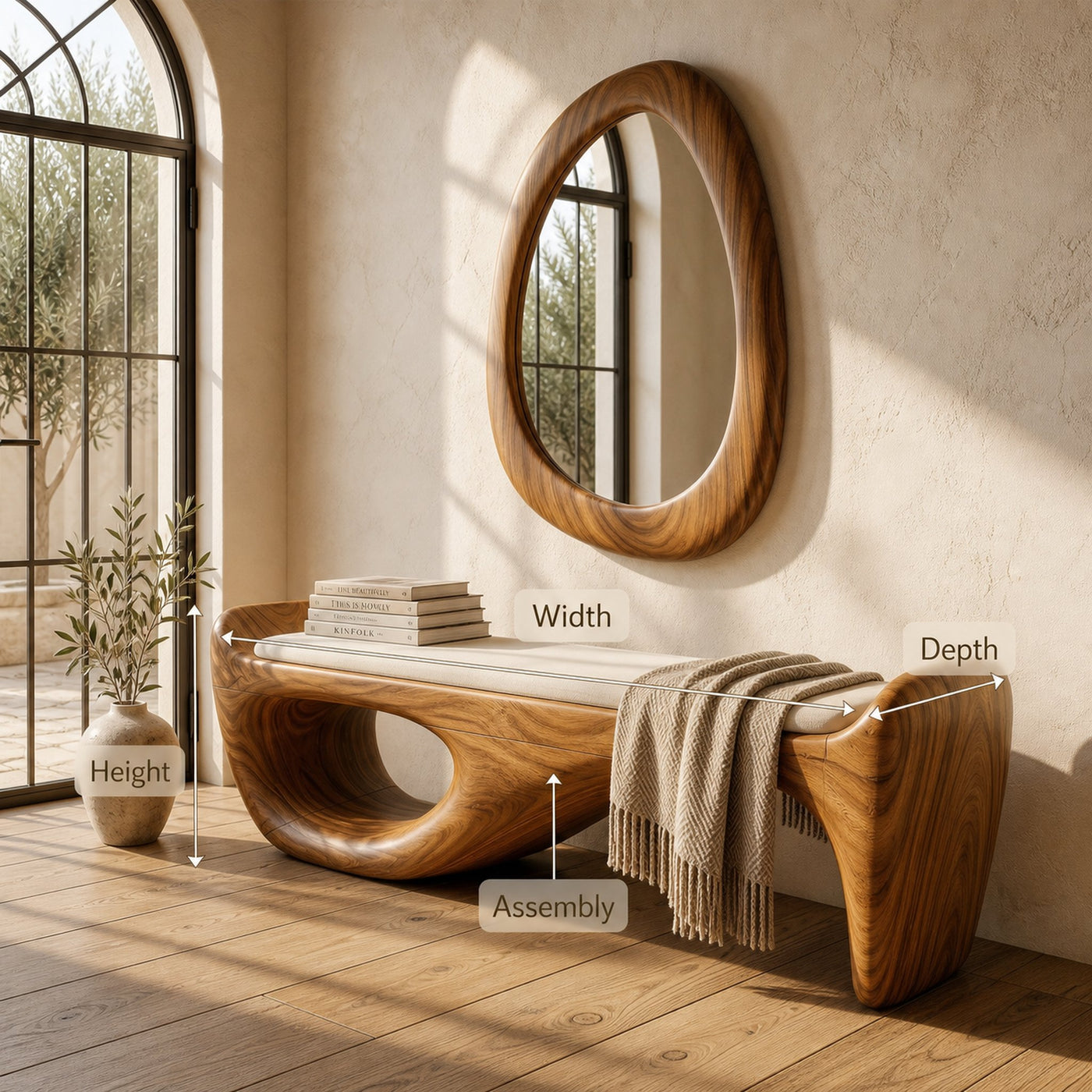 Designer Entryway Bench Organic Modern Home - product view 8