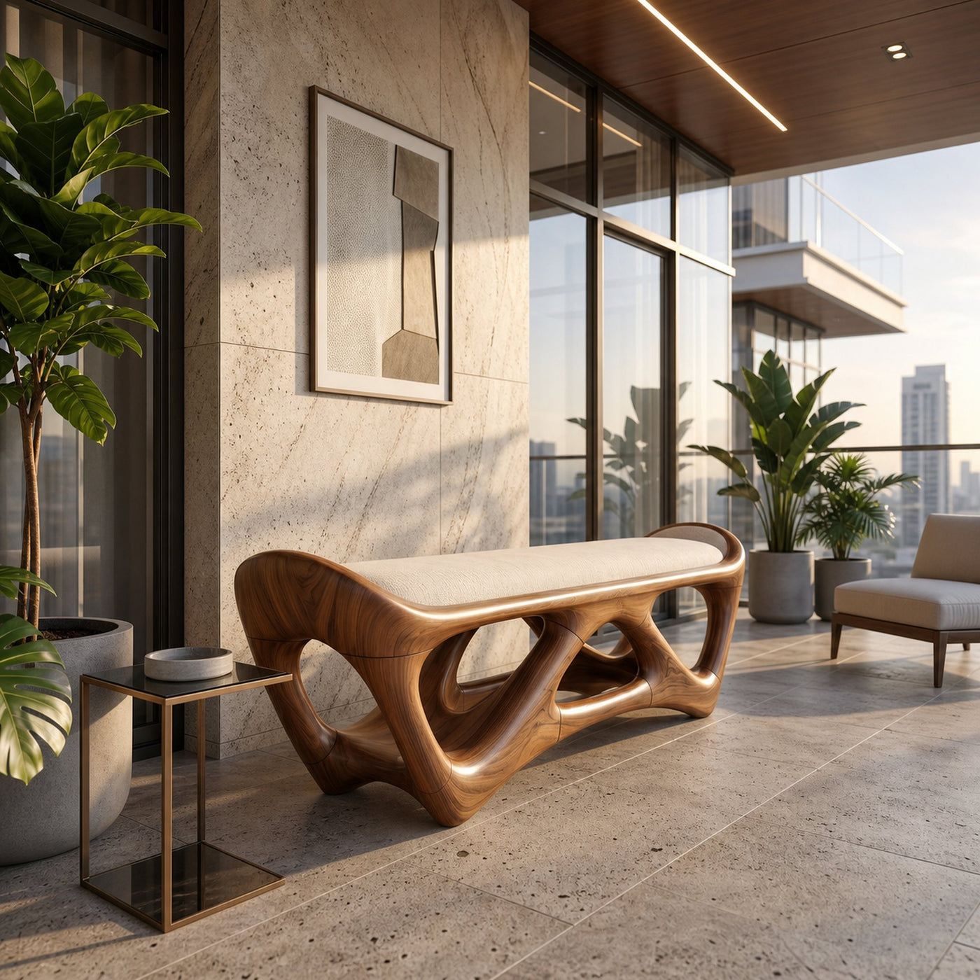 Designer Wooden Bench Creative Studio - product view 6