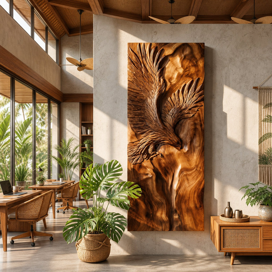 Dynamic Eagle Wood Wall Art Contemporary Executive Office Interior