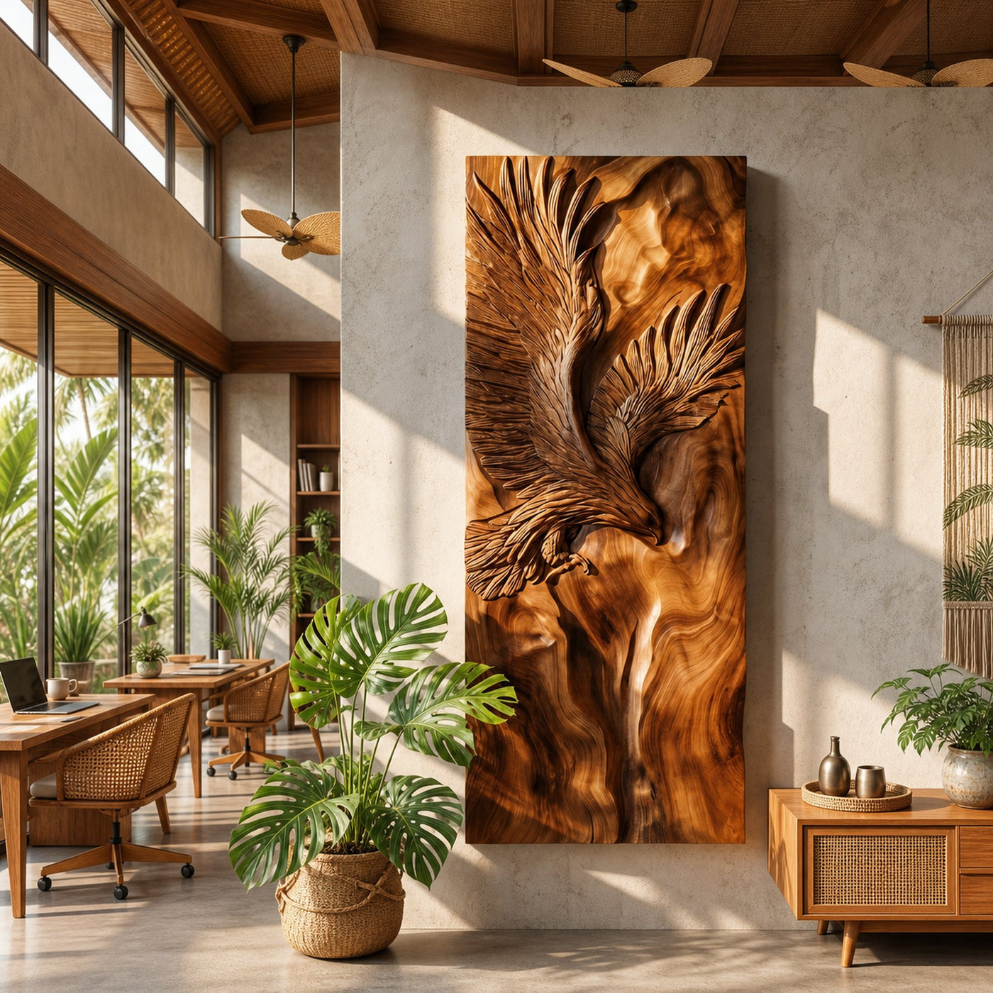 Dynamic Eagle Wood Wall Art Contemporary Executive Office Interior