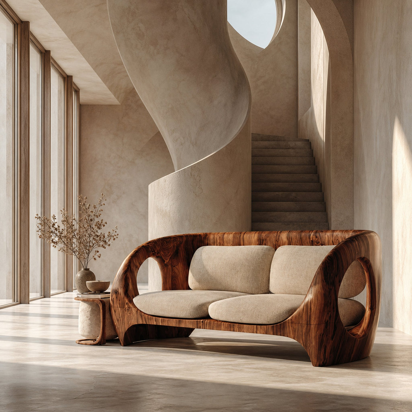 Elegant Sculptural Wooden Sofa For Quiet Luxury Interior - product view 6