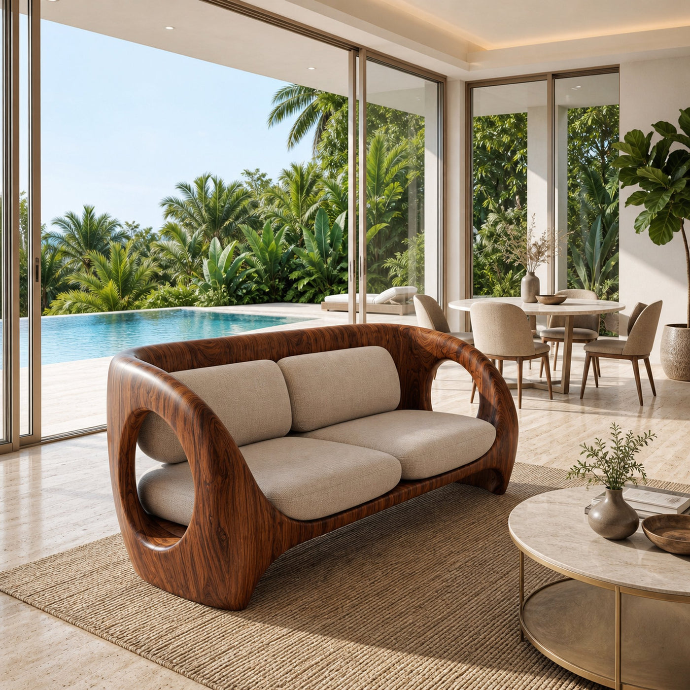 Elegant Sculptural Wooden Sofa For Quiet Luxury Interior - product view 7