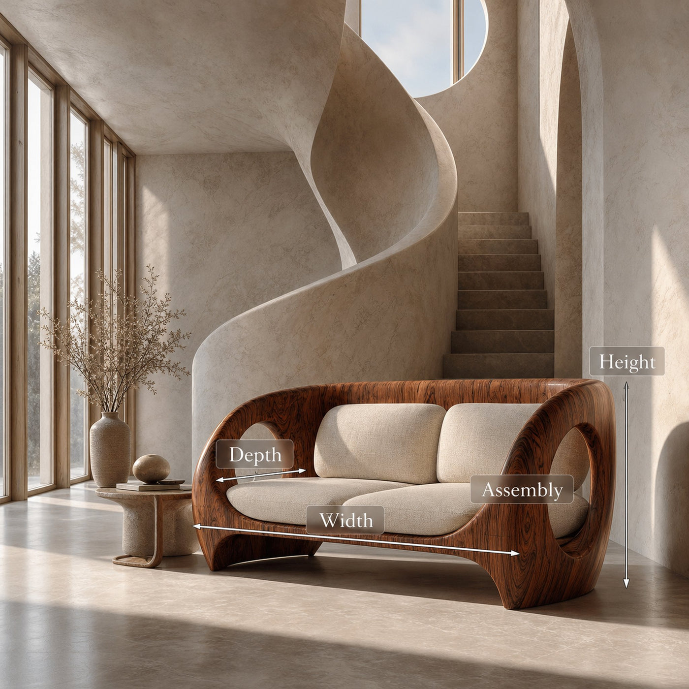 Elegant Sculptural Wooden Sofa For Quiet Luxury Interior - product view 8