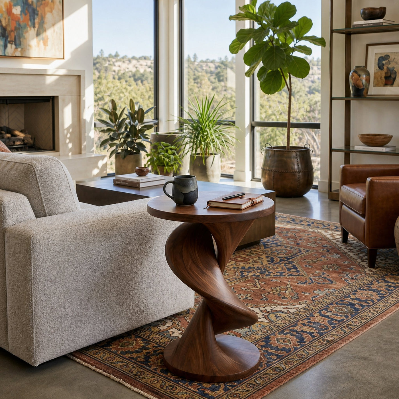 Elegant Side Table With Softly Curved Base For Living Room