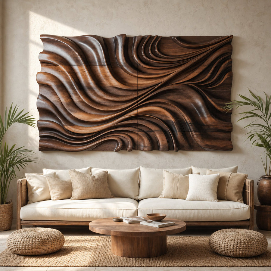 Elegant Wave Inspired Wall Sculpture for Modern Living Room