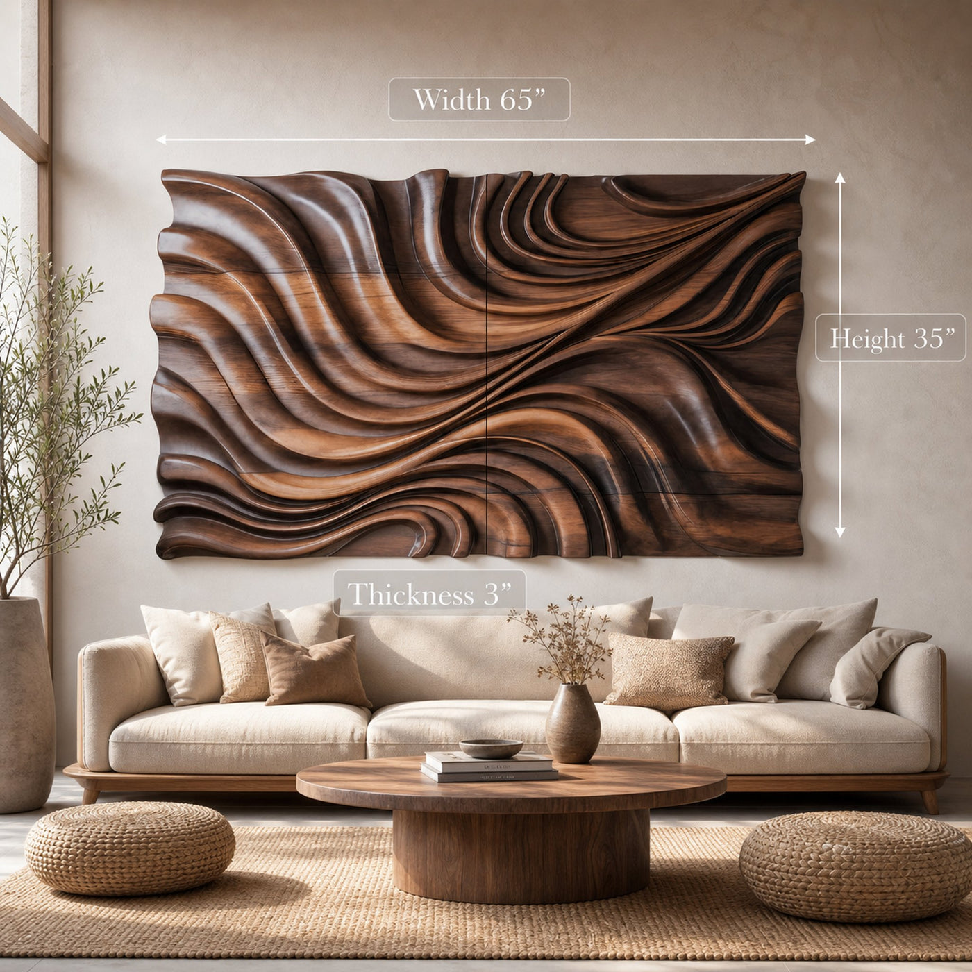Elegant Wave Inspired Wall Sculpture for Modern Living Room - product view 6