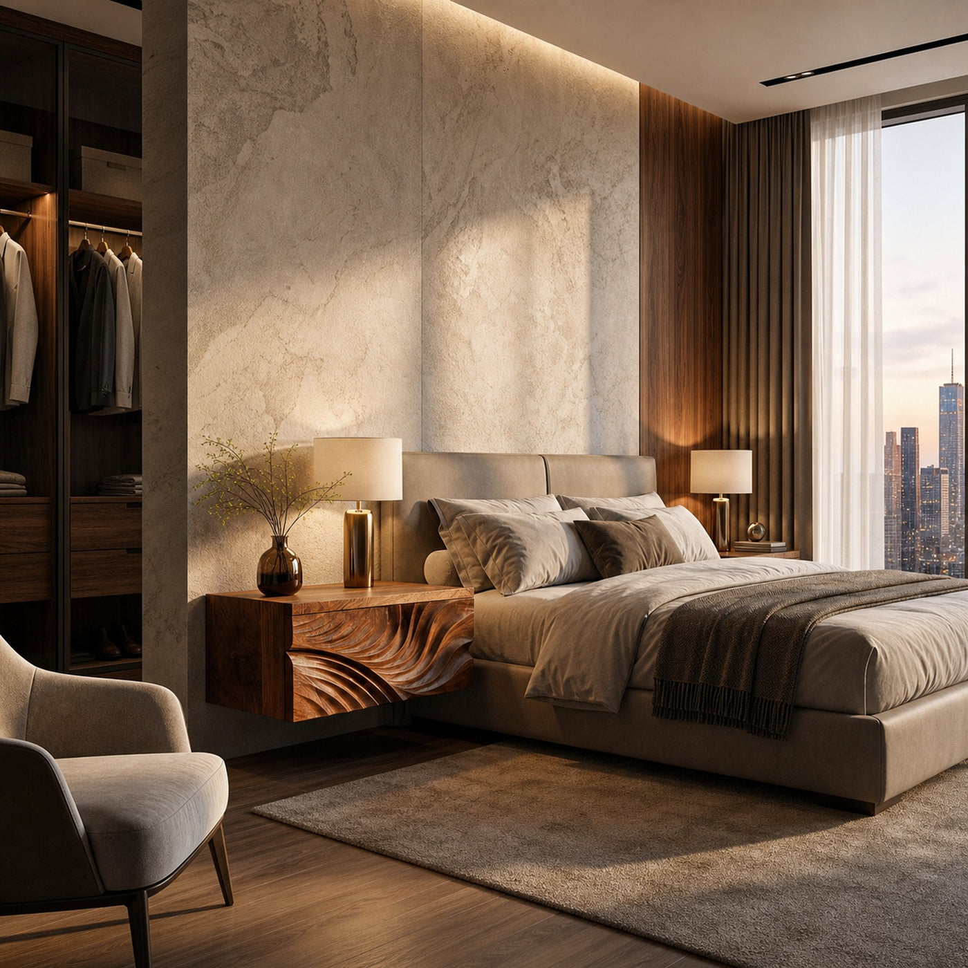 Elegant Wooden Floating Nightstand With Carved Front For Bedroom - product view 6