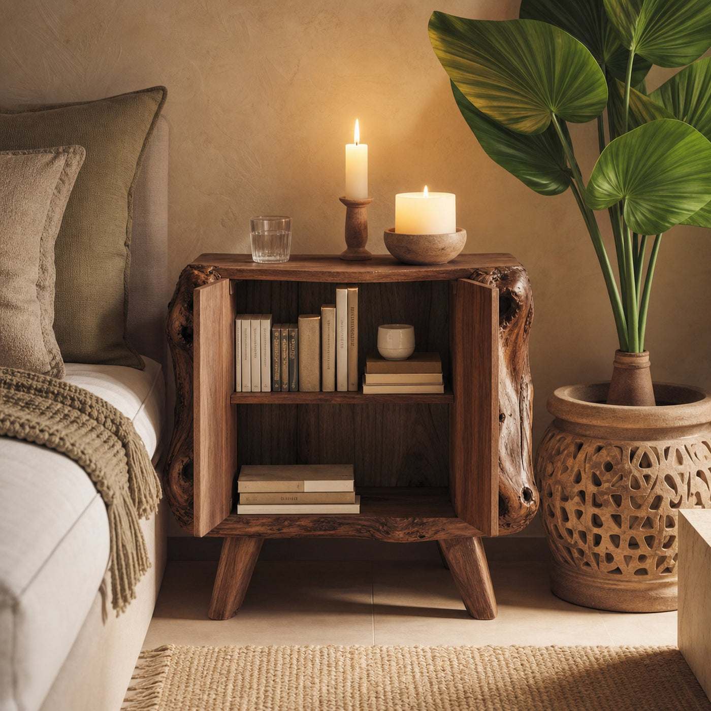 Farmhouse Live Edge Nightstand For Natural Bedroom Vibe - product view 6