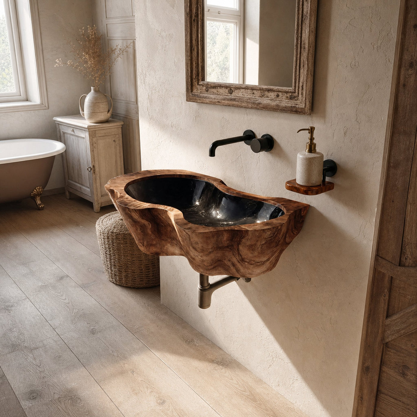 Farmhouse Live Edge Wood Vanity Sink For Natural Furniture Decor - product view 6