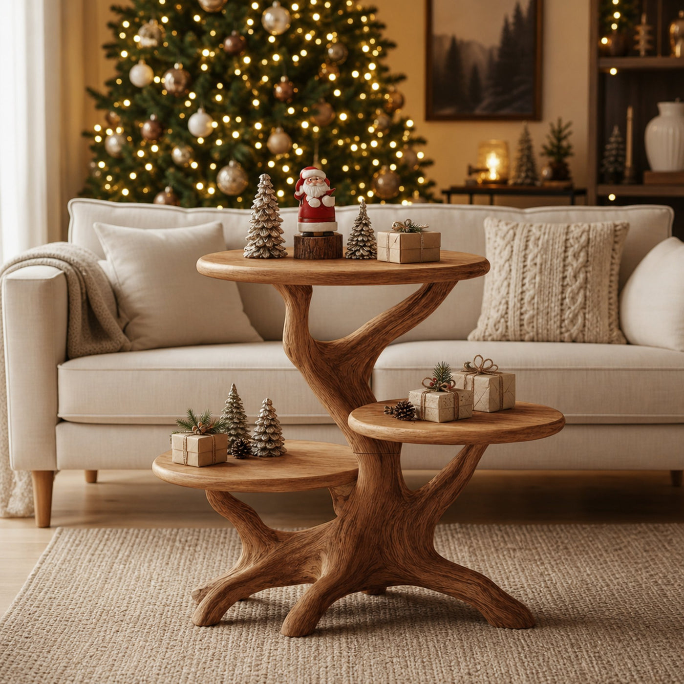 Farmhouse Round End Table For Living Room Decor Holiday Home Accent - product view 6