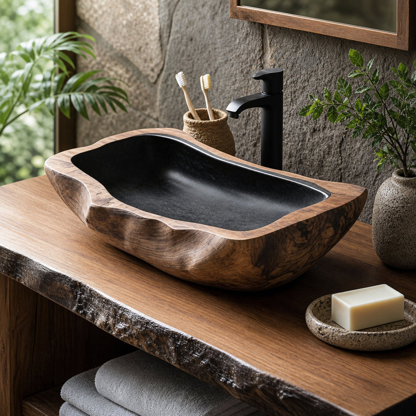 Farmhouse Rustic Wooden Vessel Sink For Home Bathroom