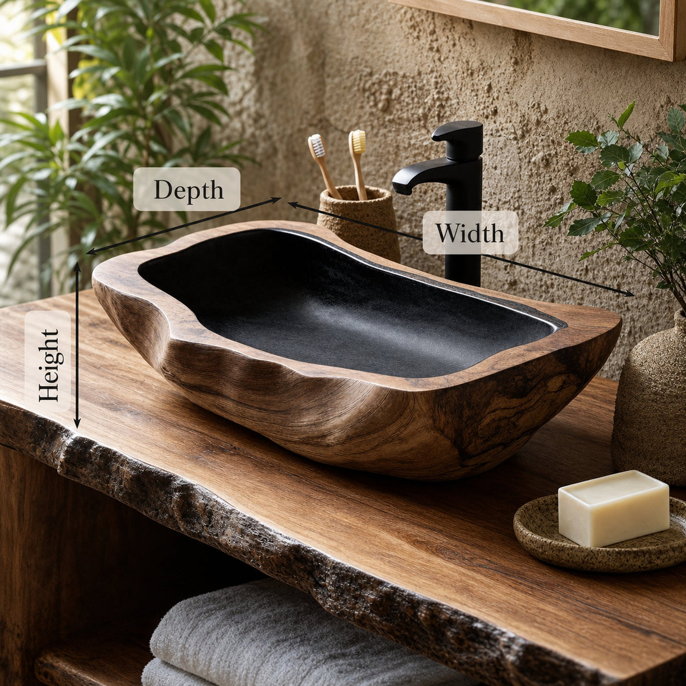 Farmhouse Rustic Wooden Vessel Sink For Home Bathroom - product view 6