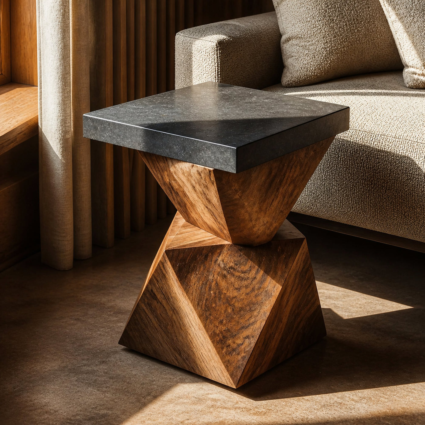 Farmhouse Solid Wood End Table For Cottage Living Room
