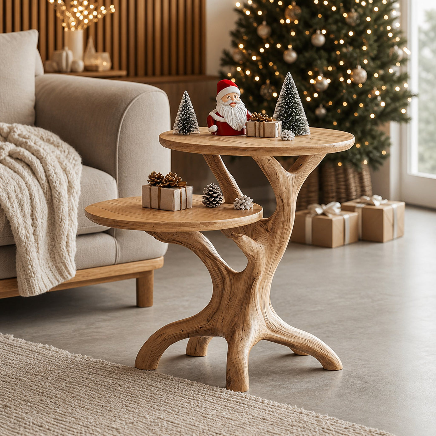 Farmhouse Solid Wood End Table For Living Room Holiday Wall Decor
