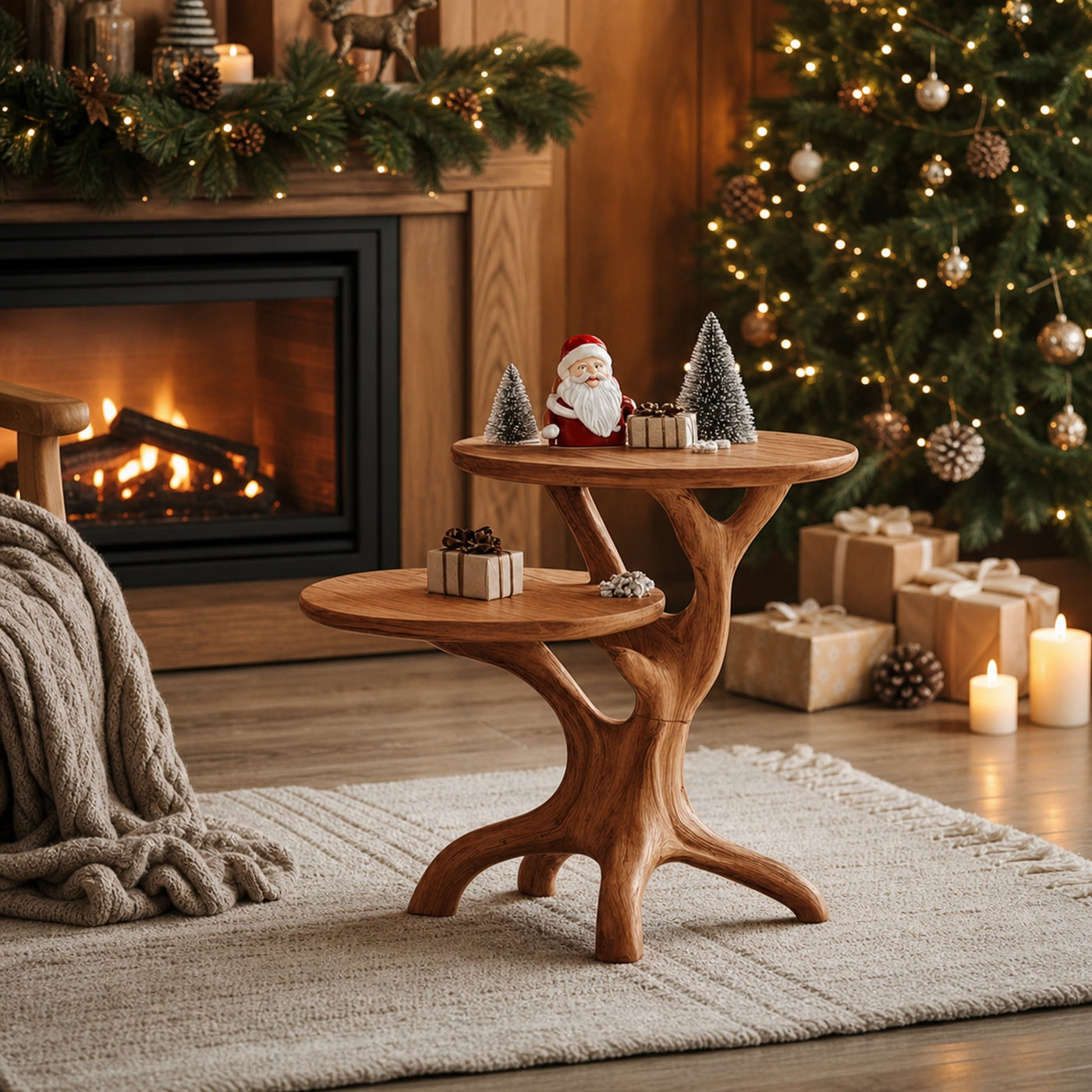 Farmhouse Solid Wood End Table For Living Room Holiday Wall Decor - product view 6