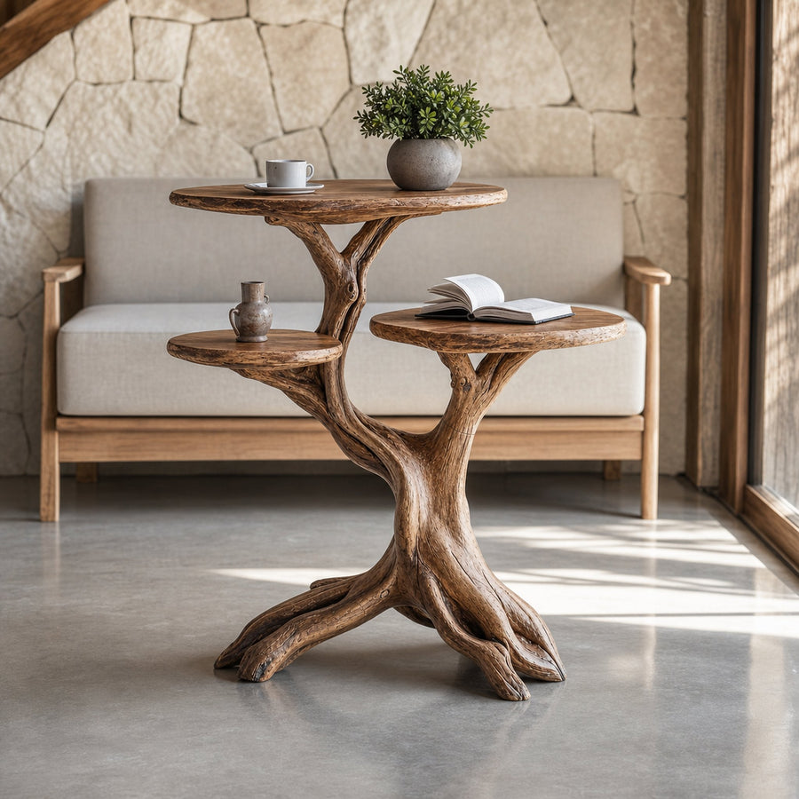 Farmhouse Solid Wood End Table For Living Room Space