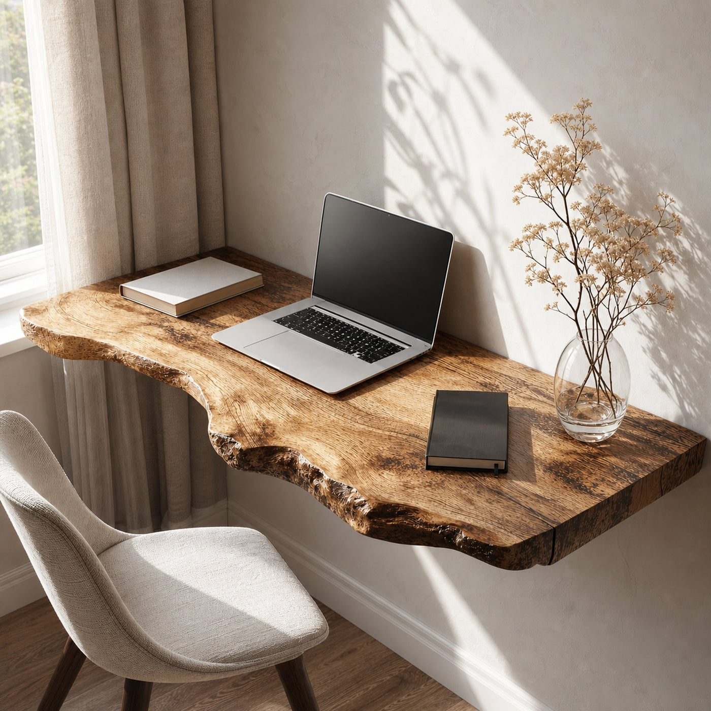 Farmhouse Solid Wood Floating Desk For Organic Living Room Design