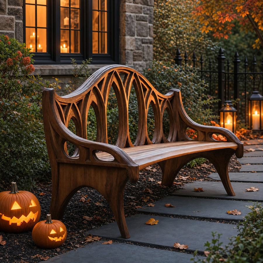 Farmhouse Solid Wood Halloween Bench For Outdoor Porch Design