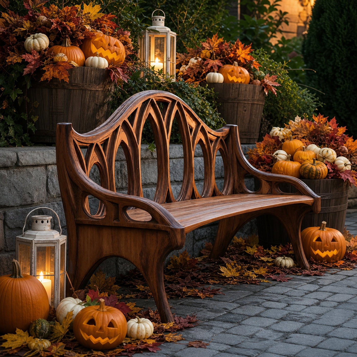 Farmhouse Solid Wood Halloween Bench For Outdoor Porch Design - product view 6