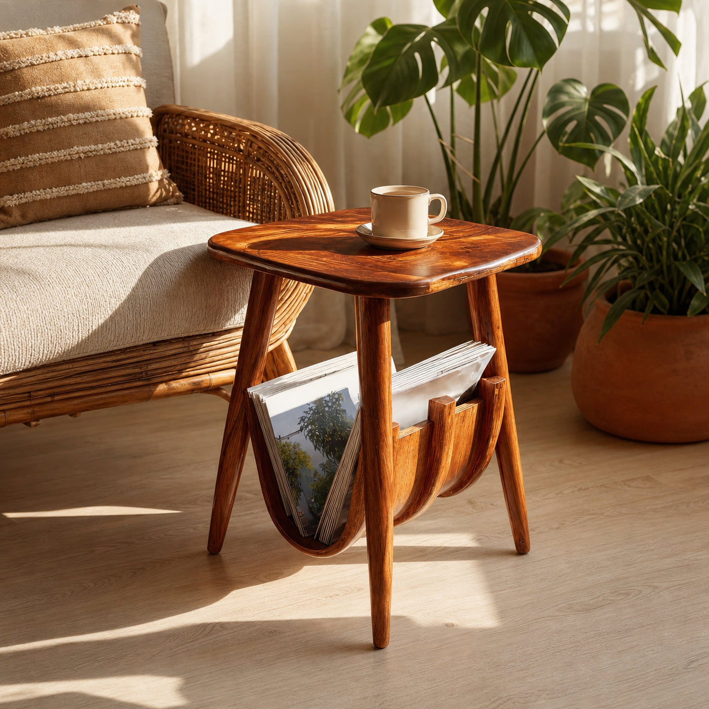 Farmhouse Solid Wood Side Table For Bedroom Decor And Home Style