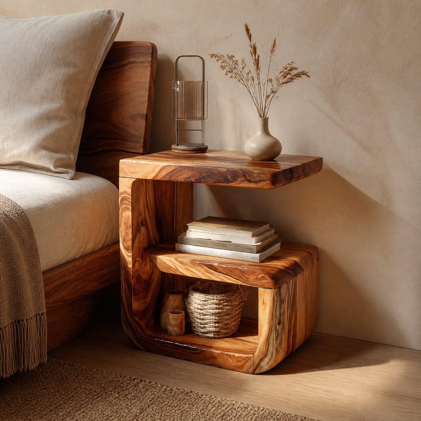 Farmhouse Solid Wood Side Table For Living Room And Bedroom Decor