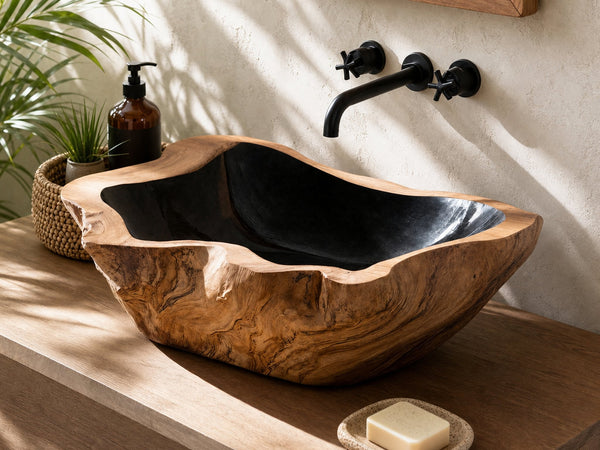 Farmhouse Solid Wood Sink For Warm Bathroom Interiors