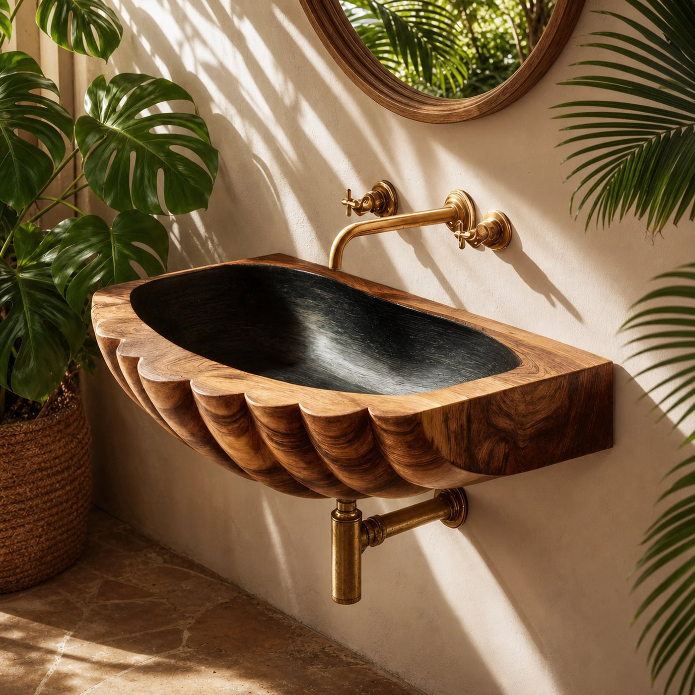 Farmhouse Wall Mounted Wooden Bathroom Sink For Rustic Bathroom Decor