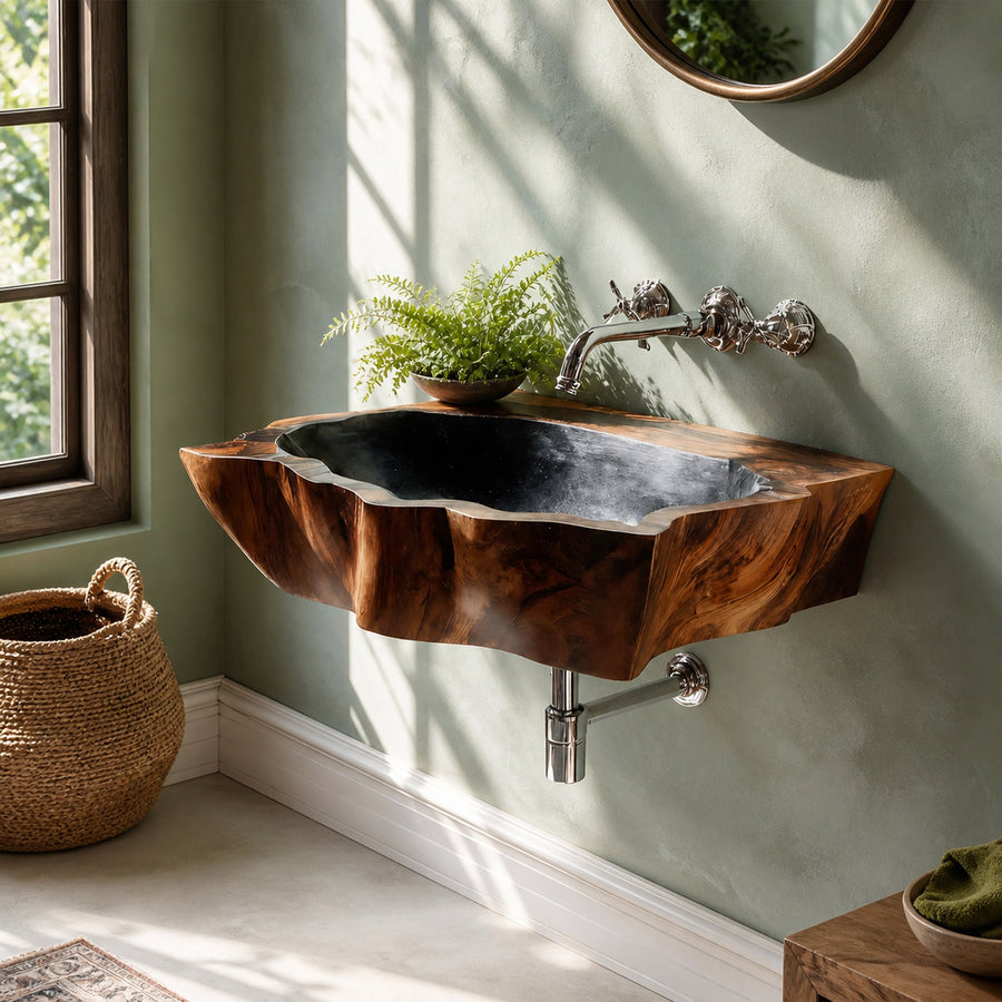 Farmhouse Wall Mounted Wooden Bathroom Sink For Vintage Bathroom Decor