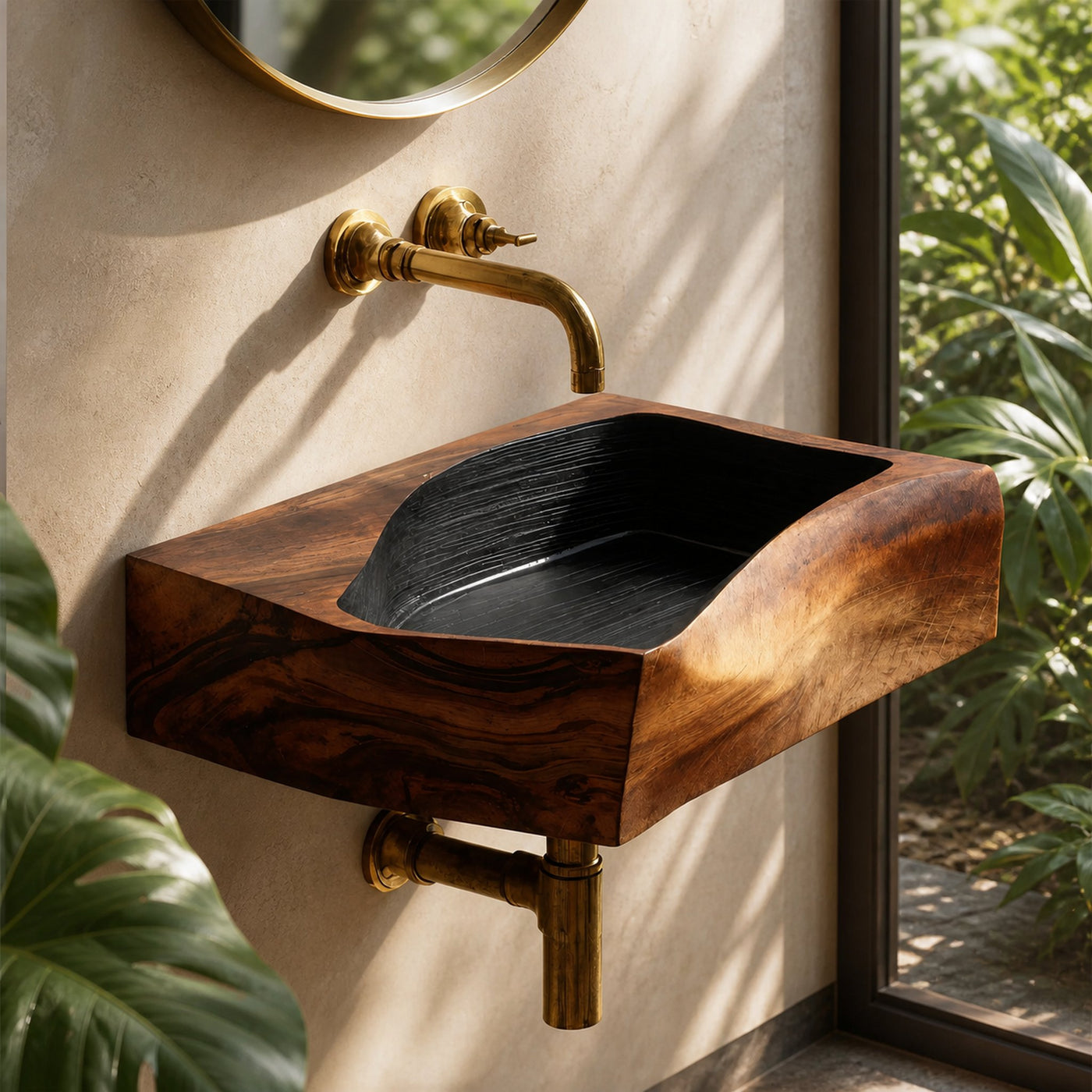Farmhouse Wall Mounted Wooden Bathroom Sink For Warm Bathroom Decor