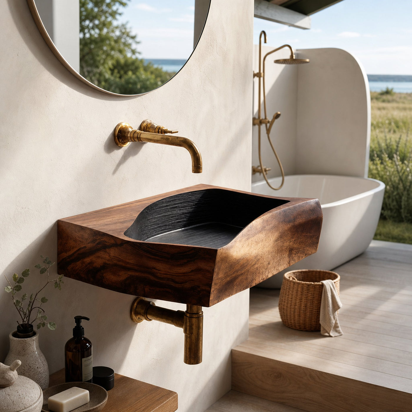 Farmhouse Wall Mounted Wooden Bathroom Sink For Warm Bathroom Decor - product view 6