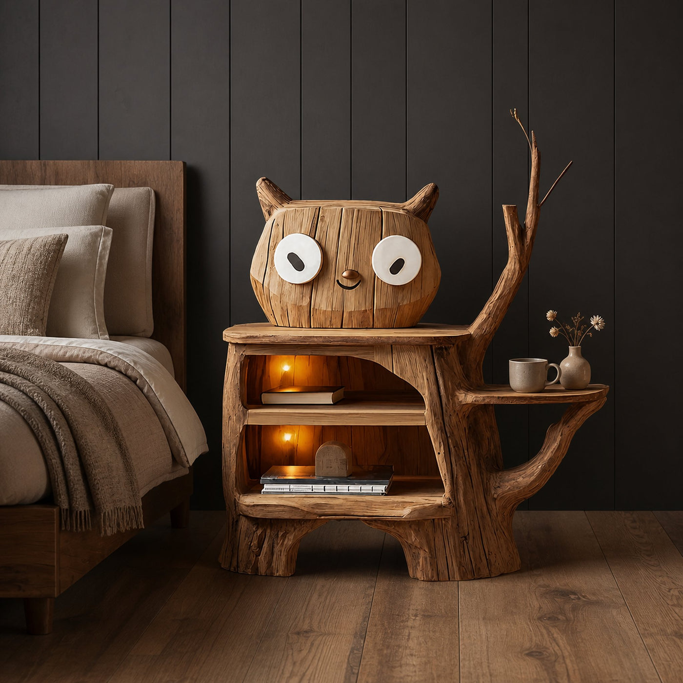 Farmhouse Wood Side Table For Cozy Bedroom Corners - product view 6