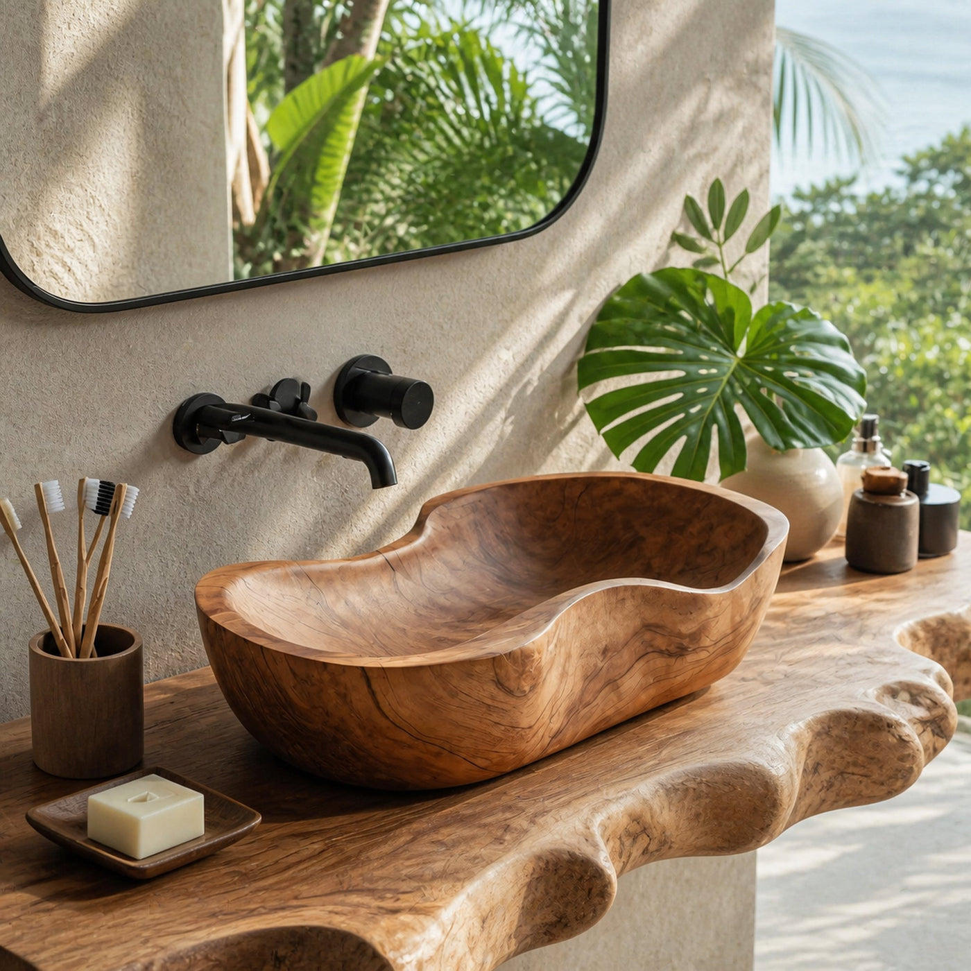 Farmhouse Wood Wash Basin Natural Style For Bathroom