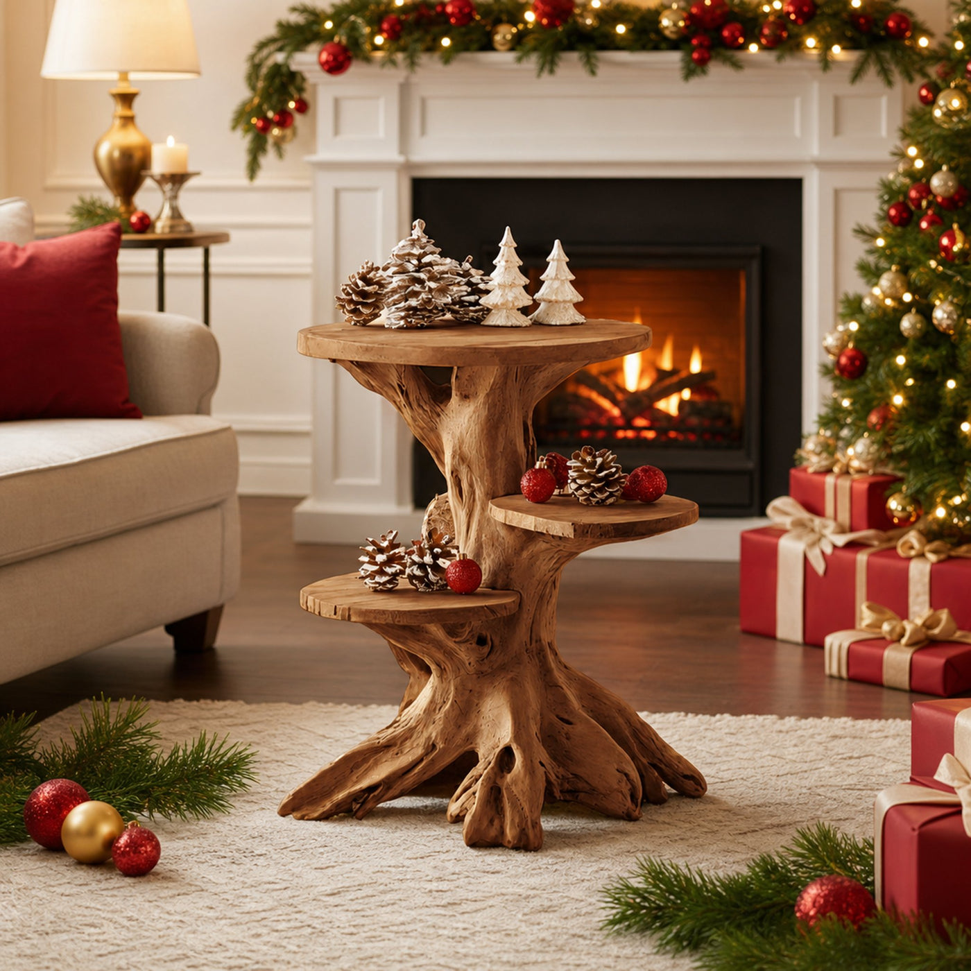 Farmhouse Wooden End Table For Furniture Decor Holiday Display - product view 6