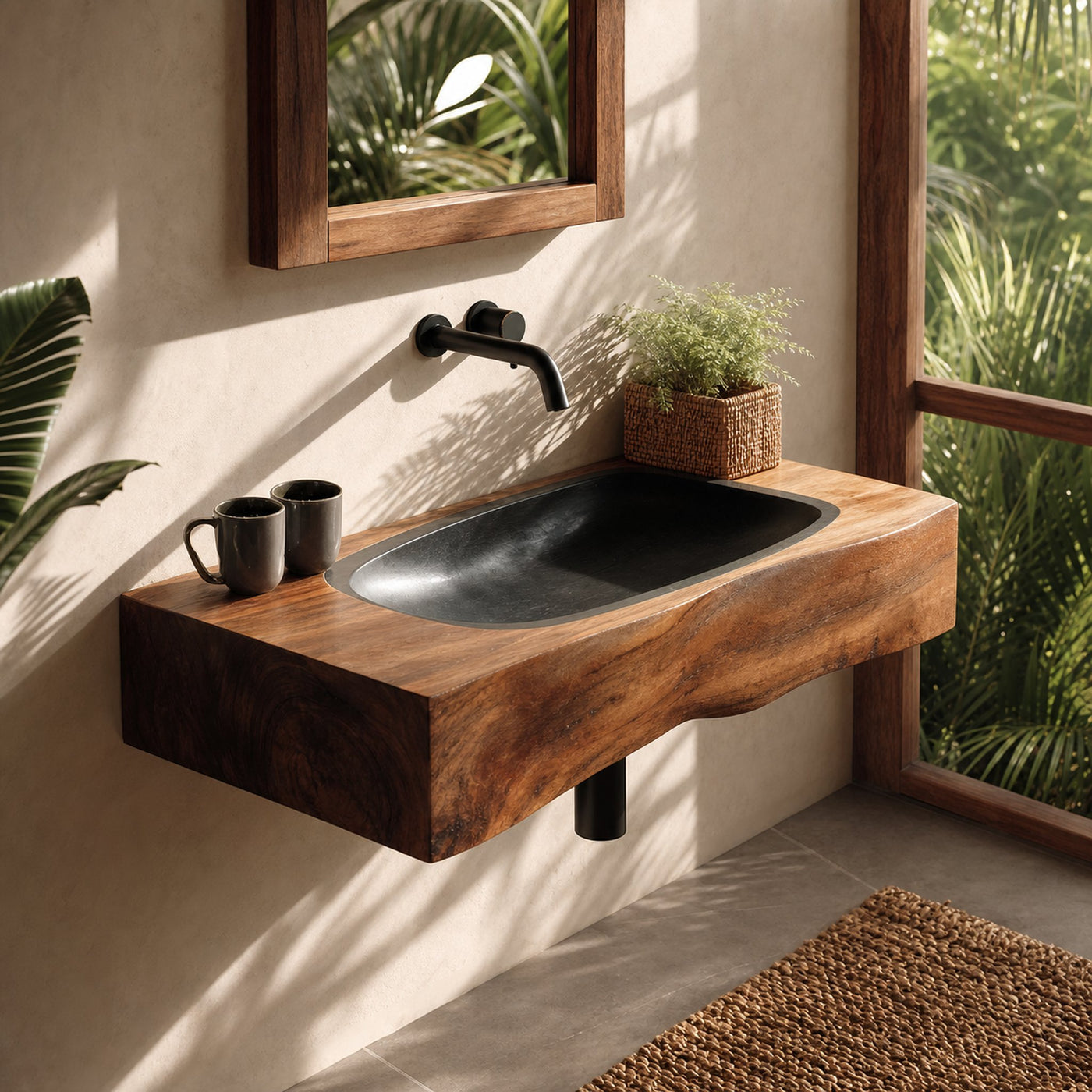 Farmhouse Wooden Live Edge Wood Basin For Organic Bathroom Design