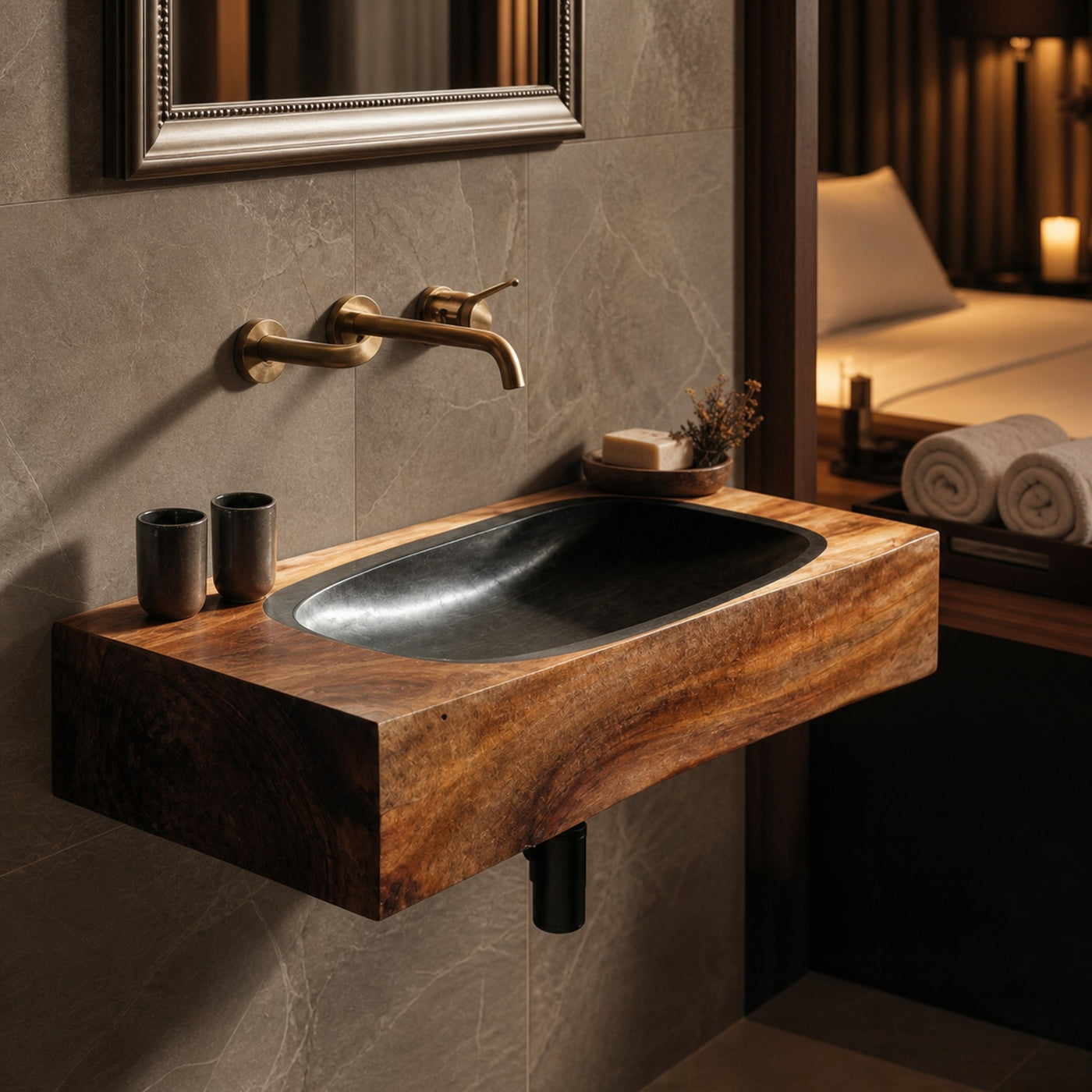 Farmhouse Wooden Live Edge Wood Basin For Organic Bathroom Design - product view 6