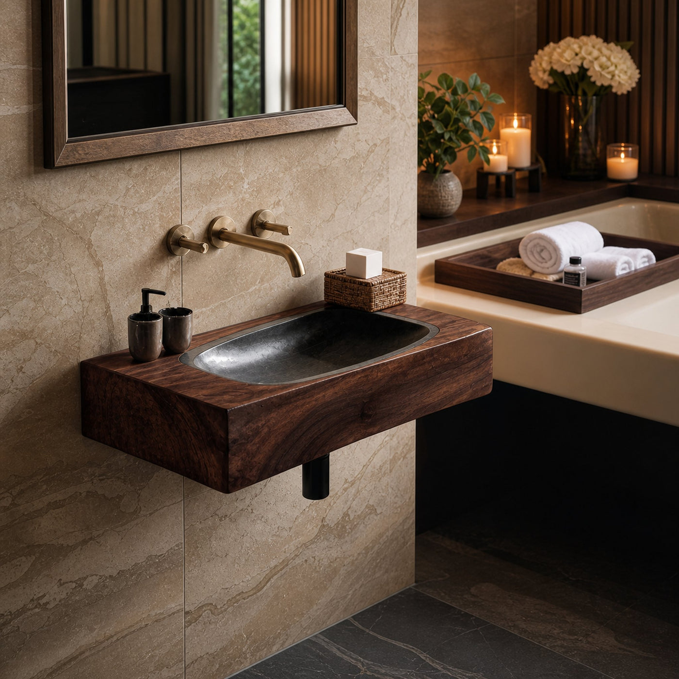 Farmhouse Wooden Live Edge Wood Basin For Organic Bathroom Design - product view 7